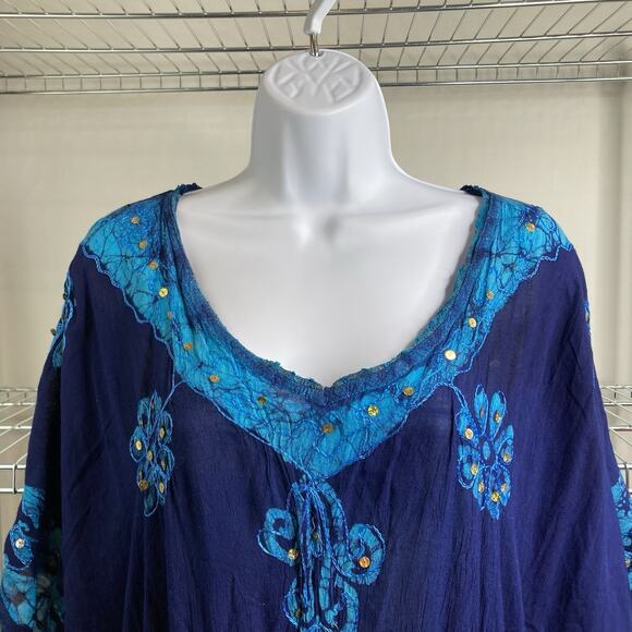 Ocean Breeze Women's Blue Boho Beachy Embroidered Dress Size S Cover Up Flowy - Picture 7 of 10